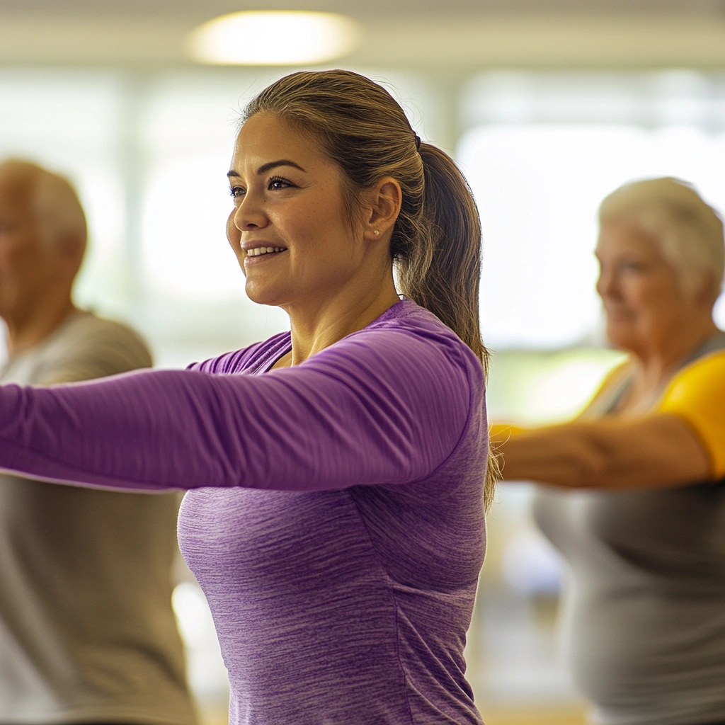 Інструктор trenvoxil проводить заняття для групи пенсіонерів